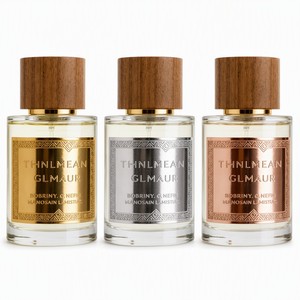Botella de Perfume de Vidrio de Lujo Thnlmean Glmaur, Forma Cilíndrica, Etiqueta Estampada en Oro, Tapa de Madera - Product Image 4