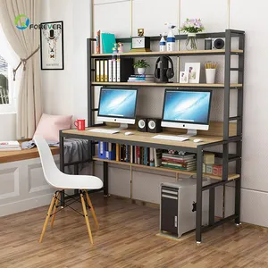 Bureau d'ordinateur Simple et économique, Double, moderne, avec étagère