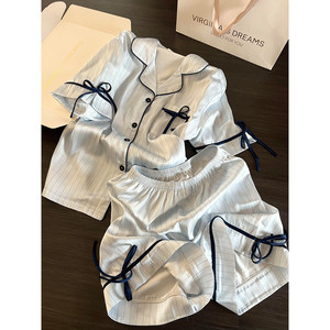 Hoogwaardige ijszijden pyjama's in Franse stijl voor dames, nieuw zomermodel, geschikt om uit te gaan, korte mouwen, korte broek, huiskledingset 2 - Product Image 1