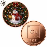 Pièce de monnaie en cuivre pur 999 de 1 oz, personnalisée en gros, motif bonhomme de neige de Noël avec lanterne et couronne, pièce commémorative de collection