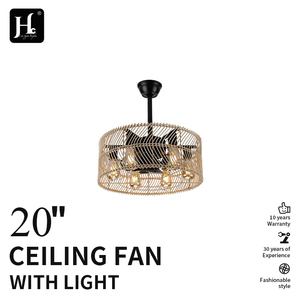 20-inch Chinese-style hemp rope ceiling fan light with rattan shade – hand-woven lamp for home and hotel décor - Product Image 2