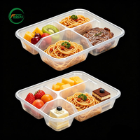 Boîte alimentaire jetable en PP durable à 4 compartiments, compatible micro-ondes, pour service de livraison de repas en restaurant