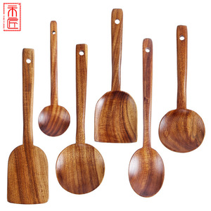 Utensilios de cocina coreanos con logotipo personalizado, espátula y cuchara creativas de teca, juego de espátulas para wok, espátula de madera antiadherente para sartén. - Product Image 1