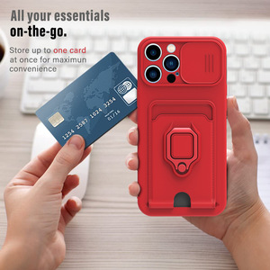 เคสโทรศัพท์แบบมีวงแหวนแม่เหล็กสำหรับกล้องแบบเลื่อนได้ สำหรับ iPhone 17 16 15 Pro Max พร้อมช่องใส่บัตร ที่ตั้งวางได้ ป้องกันโทรศัพท์มือถือ - Product Image 2