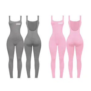 Mono de mujer con logotipo personalizado Bodycon entrenamiento Onesie Gym Playsuit Bodysuit Ladies una pieza sin mangas Legging Sport Jumpsuit Mujer