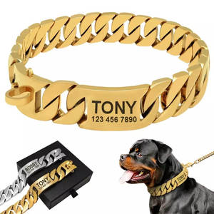 Venta al por mayor Pitbull lujo perro cadena Collar oro encanto cubano enlace perro collares y correa - Product Image 1