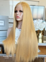 Perruque en cheveux humains européens SHY, couleur blonde, avec dentelle HD, marque de distributeur, fourniture en marque blanche