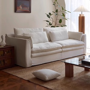 Cream Style Hugging Fabric <b>Sofa</b> Straight Row <b>Small</b> Space Living Room Retro Wabi Sabi Fully Removable Washable Mid Century <b>Sofa</b> - Product Image 4