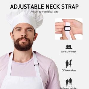 Tabliers de cuisine unis avec logo personnalisé, 2 poches, sangle de cou réglable, attaches longues extra larges, pour femmes et hommes - Product Image 2