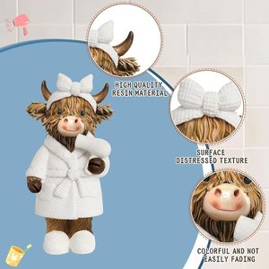 Figurines de taureau des Highlands pour salle de bain, lot de 2, en résine, décoration animale rustique, ensemble cadeau pour salle de bain - Product Image 3