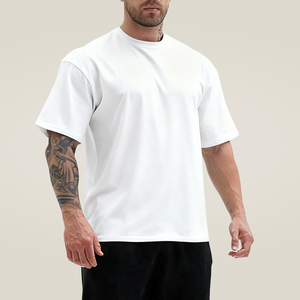 T-shirt de sport en coton 100% en gros - T-shirt décontracté oversize à col rond pour homme, blanc, pour la remise en forme - Product Image 2