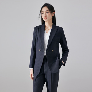 Women's Suit Set Elegant Navy Blue Wool Blend Anti-Wrinkle Professional Office Wear - Product Image 2