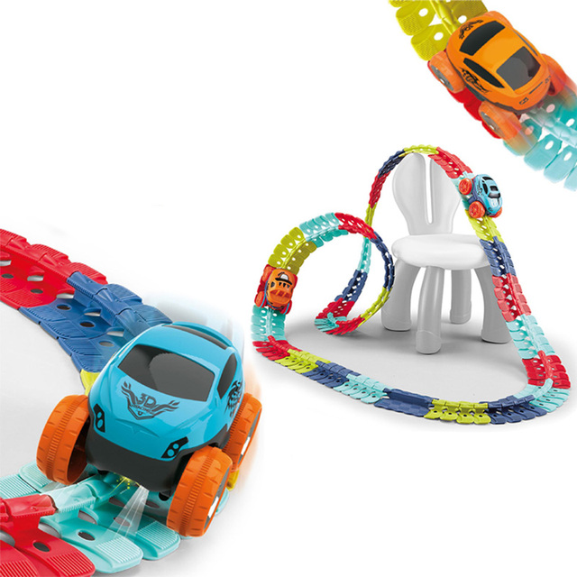 46PCS Educational DIY Assembly Changeable Flexible Toy Racing Track Unisex Plastic Slot Toy Anti-Gravity Railcar Set for Kids