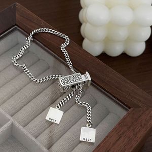 S925 Pure Silver Chinese Style Engraved <b>Bracelet</b> For Women <b>Adjustable</b> Tank Chain Jewelry Everyday Wear - Product Image 2