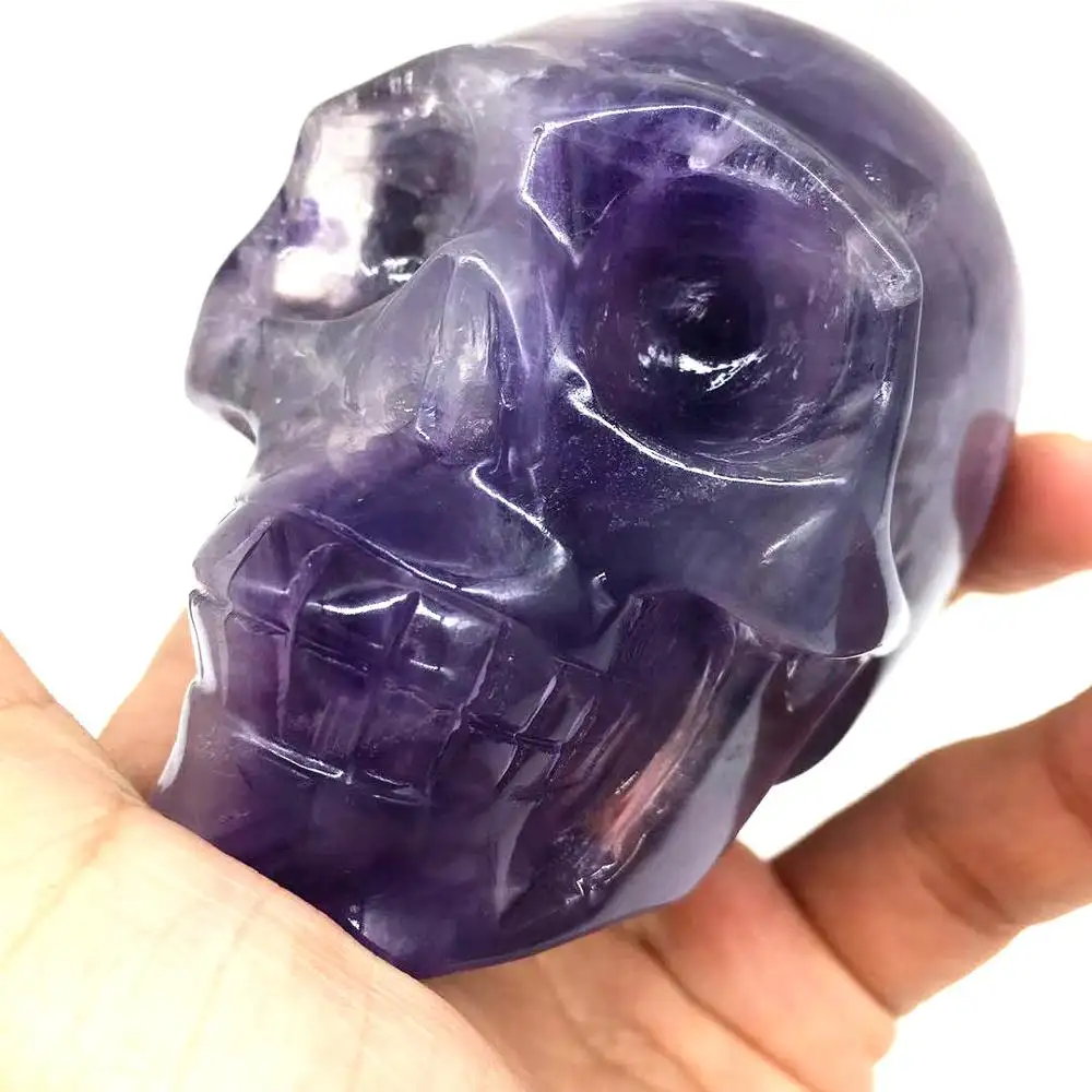 Wholesale gemstone human skulls crystal purple fluorite skulls heads with rose color beautiful carving quartz skulls for sale