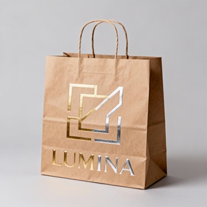Custom Gold and <b>Silver</b> Stamped Kraft Paper <b>Tote</b> <b>Bags</b>-Durable Eco-Friendly Shopping <b>Bags</b> with Handles - Product Image 1