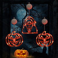 Guirlande lumineuse LED d'Halloween à suspendre aux fenêtres, en plastique durable, avec ventouses, motifs citrouille, araignée, chauve-souris, fantôme, sorcière, pour décoration de fête intérieure
