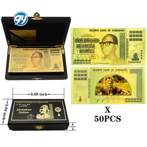 50 banconote <span class=keywords><strong>da</strong></span> cento trilioni di dollari dello Zimbabwe in plastica placcata oro con scatola in legno - Product Image 6