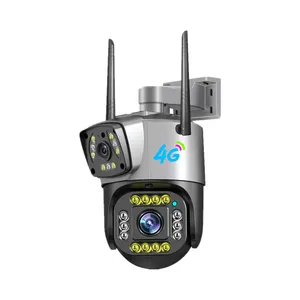 室外4mp双镜头无线闭路电视摄像机安全监控系统连接手机Wifi 4g sim卡Ptz摄像机