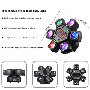 Faro mobile a 6 bracci Mini Beam 80W con effetto strobo, luci per feste, controllo remoto DMX512, per DJ, palcoscenici mobili, club e matrimoni - Product Image 5