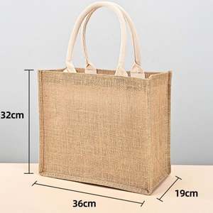 Sac fourre-tout réutilisable en jute 36*32*16cm avec poignées, taille moyenne, pour mariage, fiançailles, bricolage, shopping, fête prénuptiale - Product Image 2
