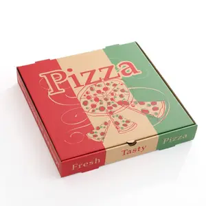 Venta al por mayor, caja de embalaje de pizza impresa personalizada de 12 pulgadas para alimentos, papel de cartón corrugado con logotipo