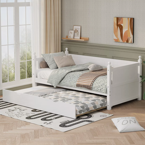 Twin Size <strong>Daybed</strong> with Pull Out <strong>Trundle</strong> Bed Wooden Bed Frame Sofa Bed White - Product Image 2