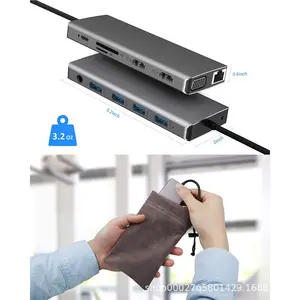 12 In 1 USB Type C Hub To Compatible 4K VGA USB C HUB Docking Station Hub 12 In 1 Type C Adapter For Laptop