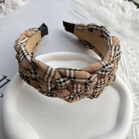 Automne hiver mode Vintage classique Extra large marron tissu tressé damier impression bandeau anti-dérapant lavage visage dent bande de cheveux