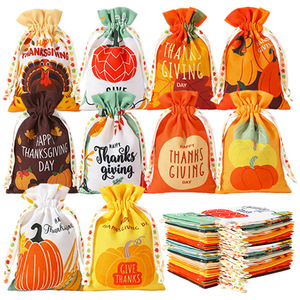 Nueva Bolsa de Regalo de Algodón con Cordón, Diseño de Hoja de Arce y Calabaza, Origen Zhejiang, para Regalos de Acción de Gracias - Product Image 4