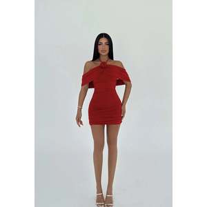 Robe de soirée rouge basique longue, style A-line, broderies florales, taille empire, pour fête formelle, tailles XL XXL XXXL, en polyester - Product Image 3