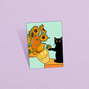 Set Pin Enamel Kucing Nakal Kreatif, Vas Bunga Matahari, Lencana Logam, Pin Kerah Kucing Hitam Elegan, Dekorasi, Hadiah untuk Penggemar - Product Image 5