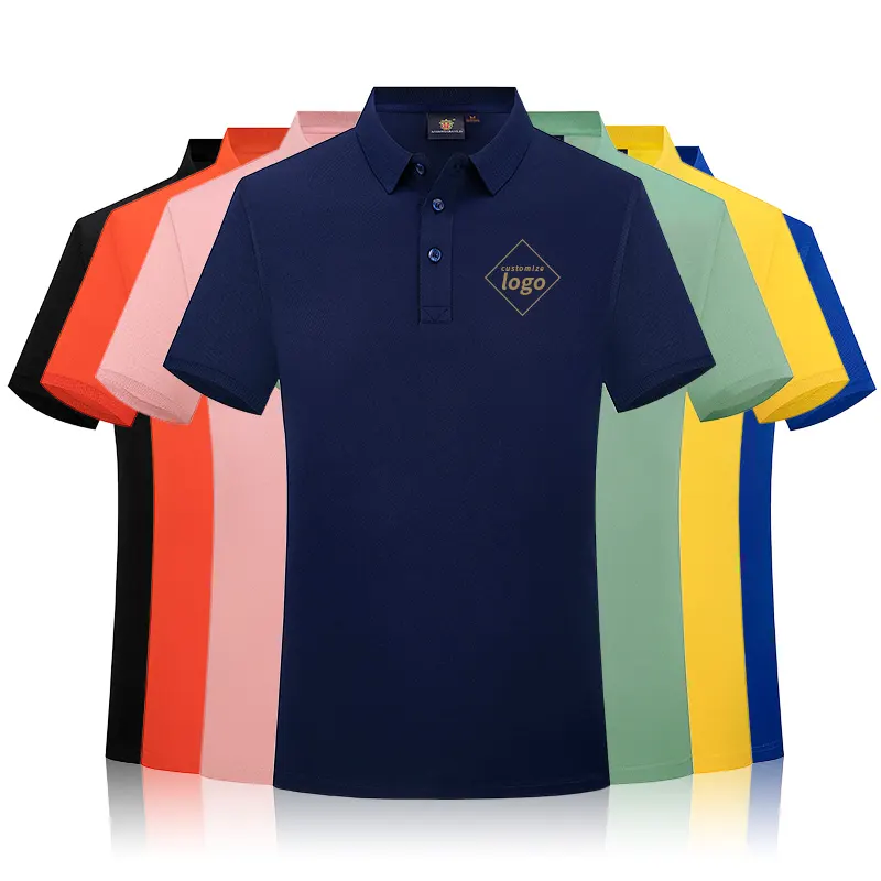 Camisa polo casual masculina, logotipo personalizado, alta qualidade, casual, de algodão, pique, impressão, manga curta, uniforme