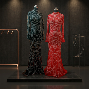 Vestidos de Noche Formales de Manga Larga para Mujer, Estilo Sirena con Cola Capilla, con Cuentas, Largos hasta el Suelo, Cintura Natural, para Bodas y Fiestas - Product Image 2