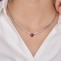 Collier ras du cou Hip Hop en argent sterling 925 blanc avec pendentif chaîne tennis et pierres rondes en moissanite personnalisées de 3 mm et 4 mm