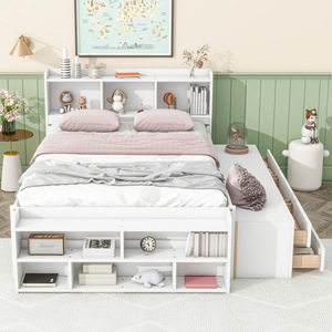 White Children's <b>Storage</b> Bed With Bookshelf And Drawers Multi Functional Bed For Bedroom <b>Kids</b> Furniture - Product Image 3