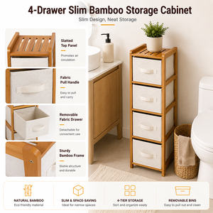 Meuble de rangement compact <span class=keywords><strong>en</strong></span> <span class=keywords><strong>bambou</strong></span> à 4 tiroirs pour chaussures, pots de fleurs, literie et vaisselle dans le salon - Product Image 2