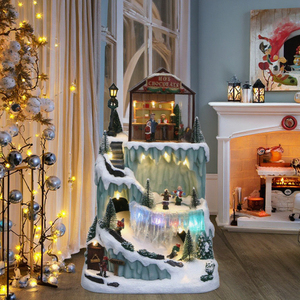 Christmas Mountain Village con luz Led y esquí Patinadores en movimiento Artesanía de resina Navidad - Product Image 1