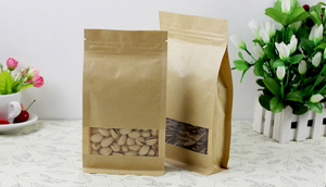 Bolsas de embalaje de pie para comida, bolsas de papel Kraft cuadradas marrones con cierre hermético impreso resellable para embalaje de ventana - Product Image 2