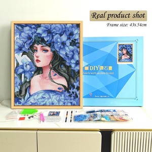 Peinture Diamant 2026 Portrait Femme Fleurs Bleues Kit DIY Perles Rondes Style Moderne Cadre Rectangulaire Décoration en Strass Cristal - Product Image 2