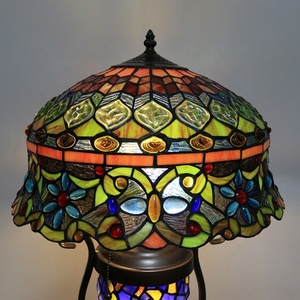 LongHuiJing 16Inch Wholesales Flower Stained Glass Lamp Tiffany Style Desk <b>Lights</b> With Colored Glass <b>Lighted</b> Base Home <b>Decor</b> - Product Image 5