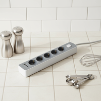 Multiprise 5 voies en cuivre avec protection contre les surtensions, ports USB, interrupteur principal lumineux 16A 250V, câble de 1,5 m, blanc, conforme aux normes européennes