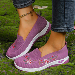 Zapatillas Deportivas de Punto para Mujer, Color Sólido, Bordado de Flor de Ciruelo, Transpirables, Ligeras, Cómodas para Caminar, Suaves, Primavera/Verano - Product Image 1