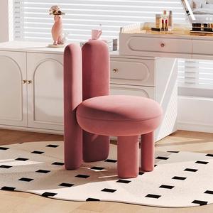 Modern Minimalist Pink Velvet Makeup <b>Chair</b> With Bunny Ear Back Design For <b>Dressing</b> <b>Table</b> Use - Product Image 1