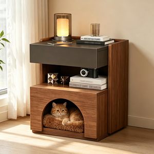 SENYU Table de chevet moderne 2-en-1 en bois pour chat avec tiroir-lit, mobilier multifonctionnel pour animaux de compagnie pour chambre à coucher - Product Image 1