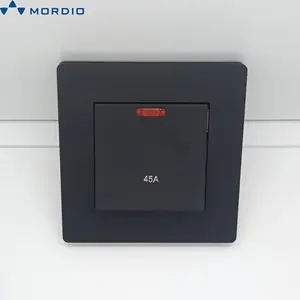 T1 Ar Condicionado aquecedor de água interruptor painel fino cuidados com a pele toque preto interruptor de parede uk duplo pólo 45A interruptor DP