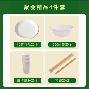 Assiette en papier jetable avec baguettes biodégradables, ensemble de fête rond pour usage extérieur - Product Image 5