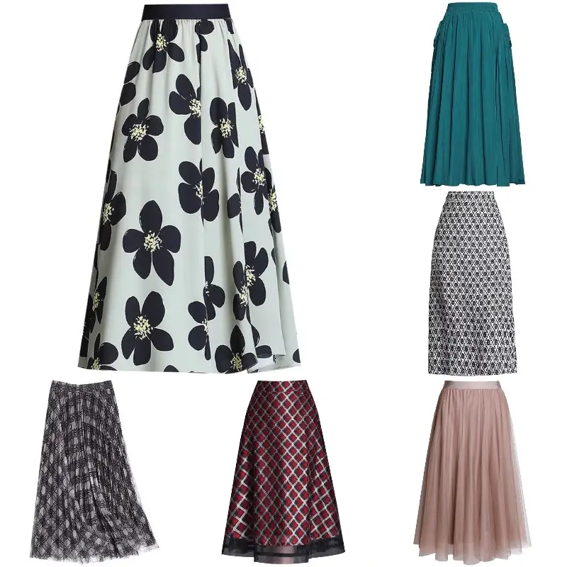 Wholesale Fashion Skirts Women Solid Color Custom Print A-line Full Long Pleated Skirt For Women