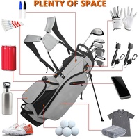 Sac de golf léger en nylon avec support, 14 compartiments, housse imperméable, double sangle, fermeture éclair, support trépied pour clubs de golf d'extérieur