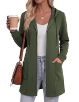 Veste longue à capuche zippée pour femme, décontractée, à manches longues, avec cordon de serrage et poches latérales pour un usage quotidien